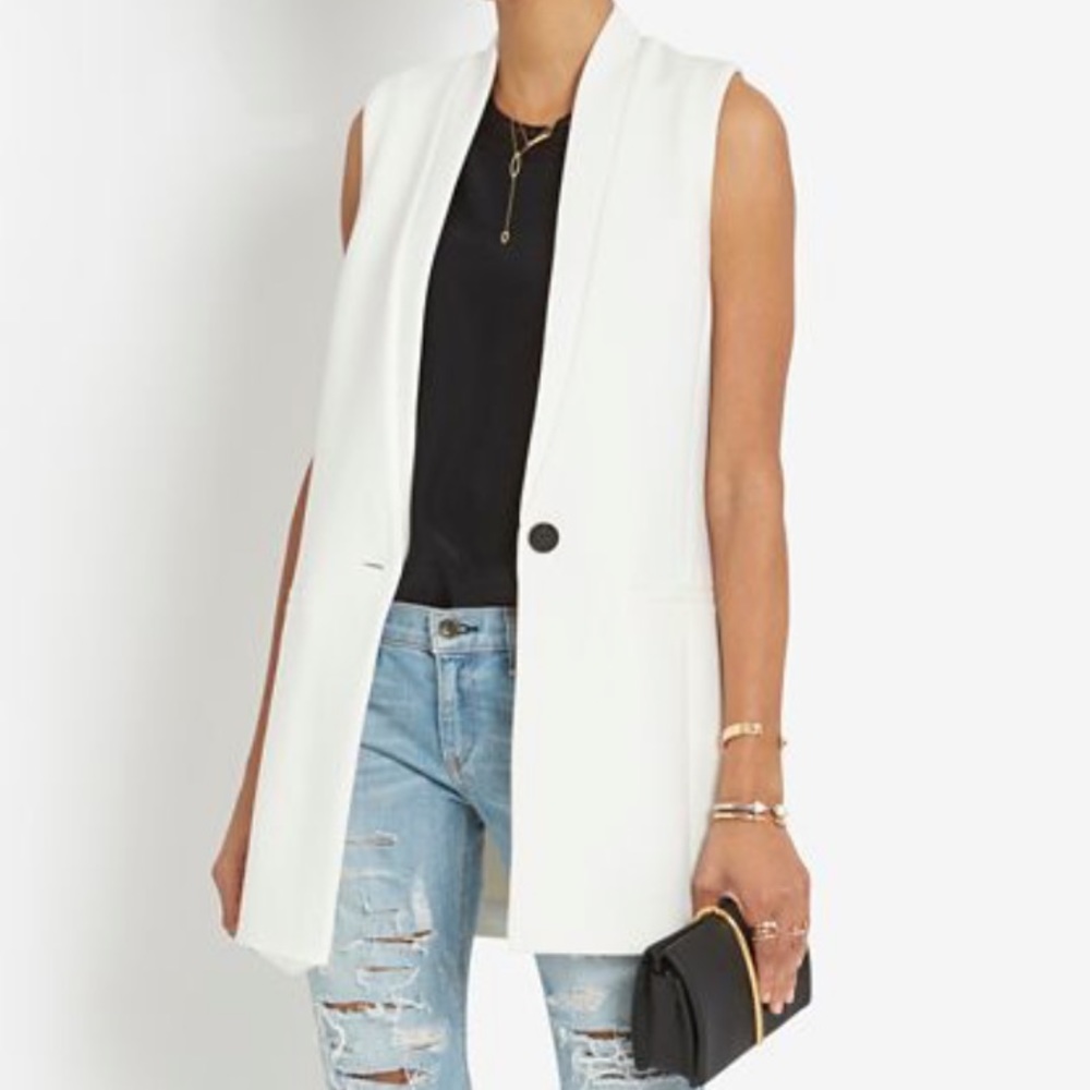 Intermix Italian Wool White Button Sleeveless Long Jacket Vest- Size Small
